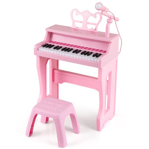 37 Keys Music Piano with Microphone Kids Piano Keyboard with Detachable Music Stand-Pink