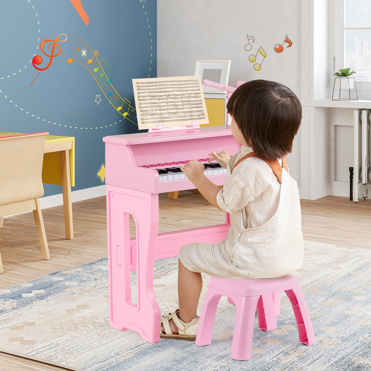 37 Keys Music Piano with Microphone Kids Piano Keyboard with Detachable Music Stand-Pink view 3