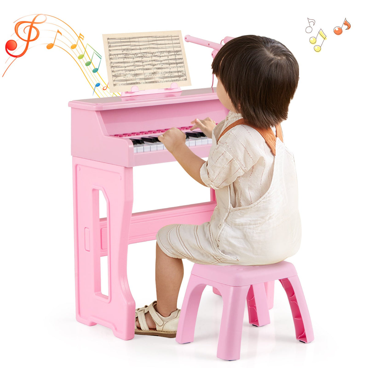 37 Keys Music Piano with Microphone Kids Piano Keyboard with Detachable Music Stand-Pink view 4