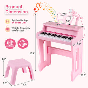 37 Keys Music Piano with Microphone Kids Piano Keyboard with Detachable Music Stand-Pink view 5