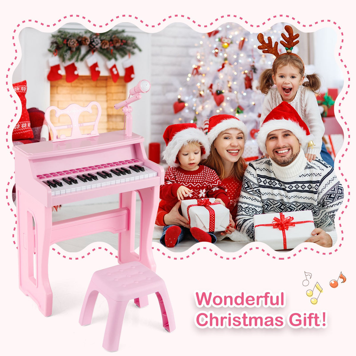 37 Keys Music Piano with Microphone Kids Piano Keyboard with Detachable Music Stand-Pink view 6
