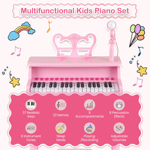 37 Keys Music Piano with Microphone Kids Piano Keyboard with Detachable Music Stand-Pink view 7