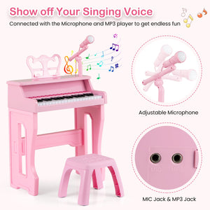 37 Keys Music Piano with Microphone Kids Piano Keyboard with Detachable Music Stand-Pink view 8