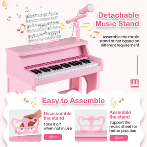 37 Keys Music Piano with Microphone Kids Piano Keyboard with Detachable Music Stand-Pink view 9
