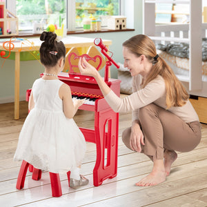 37 Keys Music Piano with Microphone Kids Piano Keyboard with Detachable Music Stand-Red view 2