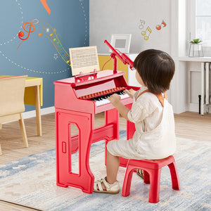 37 Keys Music Piano with Microphone Kids Piano Keyboard with Detachable Music Stand-Red view 3