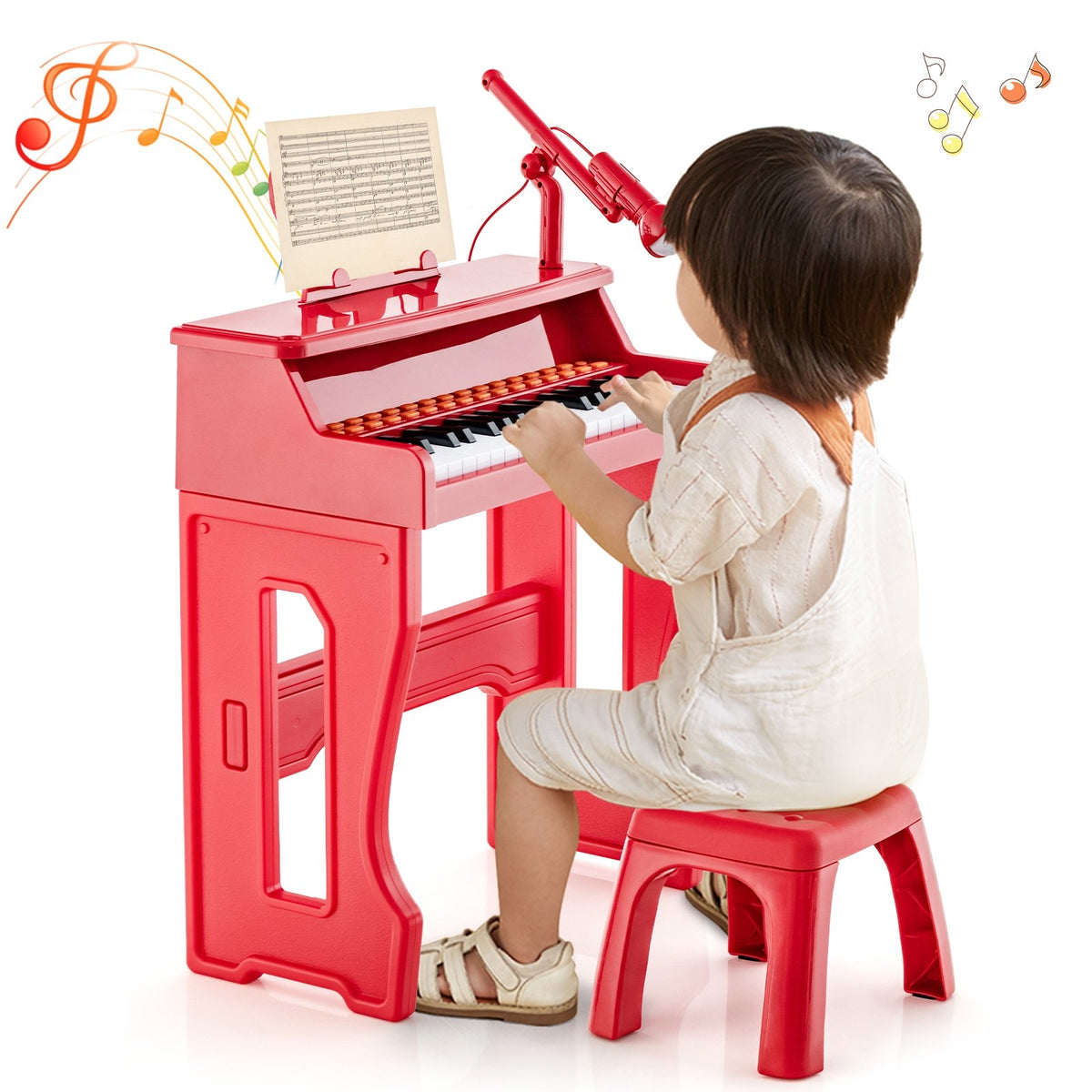 37 Keys Music Piano with Microphone Kids Piano Keyboard with Detachable Music Stand-Red view 4