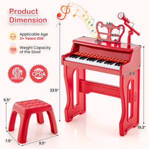 37 Keys Music Piano with Microphone Kids Piano Keyboard with Detachable Music Stand-Red view 5