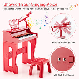 37 Keys Music Piano with Microphone Kids Piano Keyboard with Detachable Music Stand-Red view 7