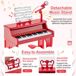 37 Keys Music Piano with Microphone Kids Piano Keyboard with Detachable Music Stand-Red view 8