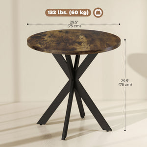 29" Dining Table, Contemporary Round Kitchen Table with Steel Legs, Rustic Brown