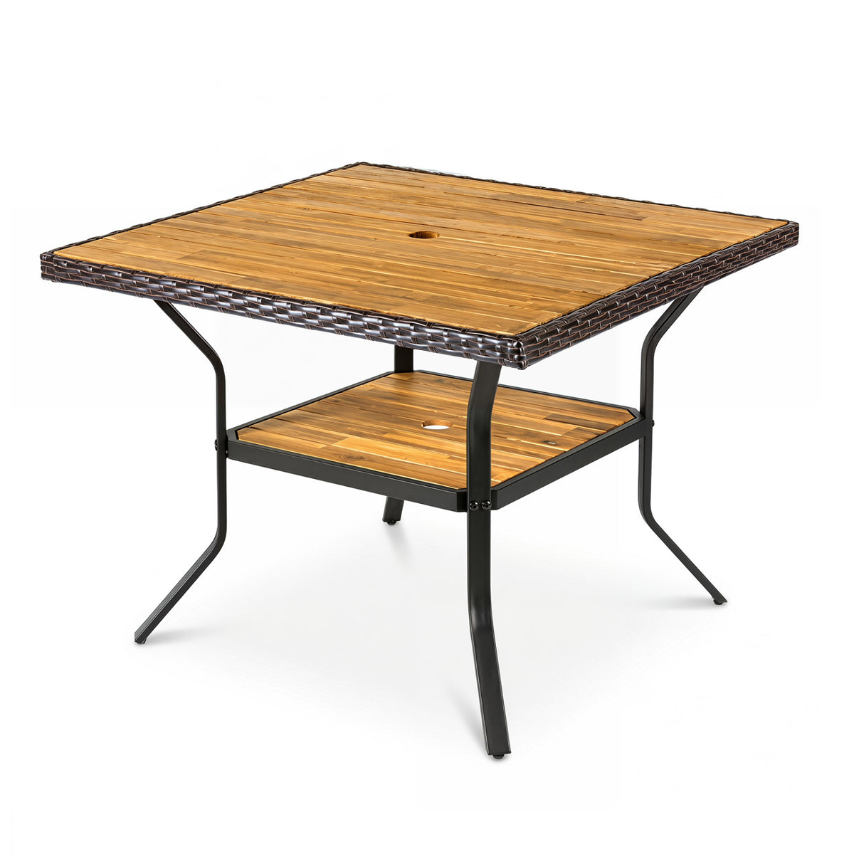 37 inches Square Outdoor Dining Table for 4 with Acacia Wood Tabletop and 2 inches Umbrella Hole-Brown view 4