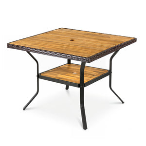 37 inches Square Outdoor Dining Table for 4 with Acacia Wood Tabletop and 2 inches Umbrella Hole-Brown view 4