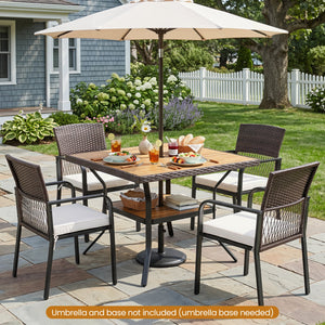 37 inches Square Outdoor Dining Table for 4 with Acacia Wood Tabletop and 2 inches Umbrella Hole-Brown view 3