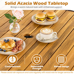 37 inches Square Outdoor Dining Table for 4 with Acacia Wood Tabletop and 2 inches Umbrella Hole-Brown view 7