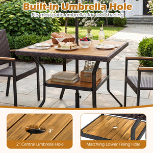 37 inches Square Outdoor Dining Table for 4 with Acacia Wood Tabletop and 2 inches Umbrella Hole-Brown view 8
