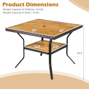 37 inches Square Outdoor Dining Table for 4 with Acacia Wood Tabletop and 2 inches Umbrella Hole-Brown view 5