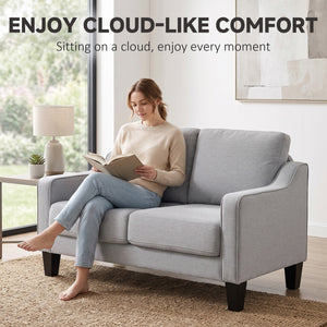 Loveseat Sofa, Modern Couch with Pocket Spring, Linen Upholstered, Thick Padded, Beige – view 17