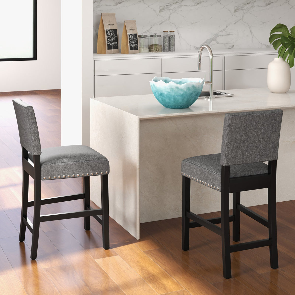 38.5/43.5 Inch Set of 2 Counter Height Chairs with Solid Rubber Wood Frame-S view 2