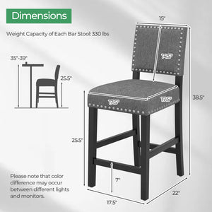 38.5/43.5 Inch Set of 2 Counter Height Chairs with Solid Rubber Wood Frame-S view 4