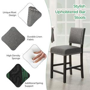 38.5/43.5 Inch Set of 2 Counter Height Chairs with Solid Rubber Wood Frame-S view 6