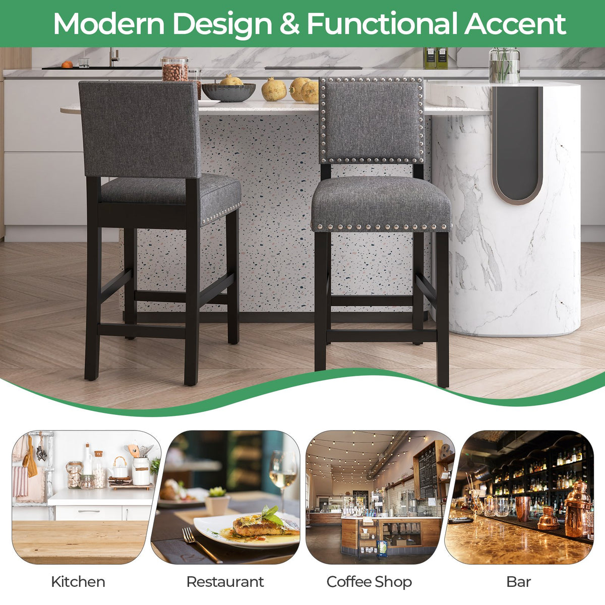 38.5/43.5 Inch Set of 2 Counter Height Chairs with Solid Rubber Wood Frame-S view 8
