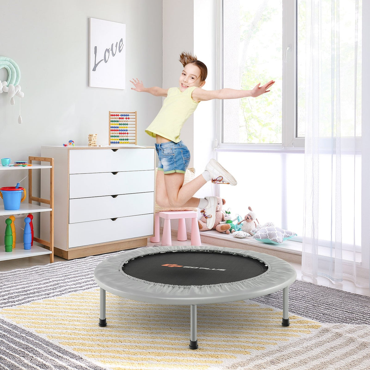 38 Inch Mini Folding Trampoline Portable Recreational Fitness Rebounder-Gray view 2