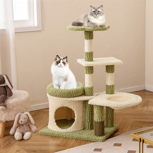 38 Inch Tall Multi-Level Aesthetic Kitten Tower with Condo and Bed-Green view 2