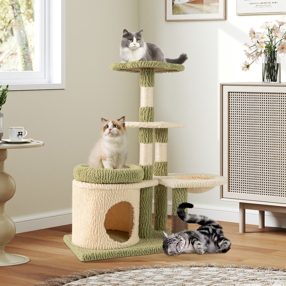 38 Inch Tall Multi-Level Aesthetic Kitten Tower with Condo and Bed-Green view 3