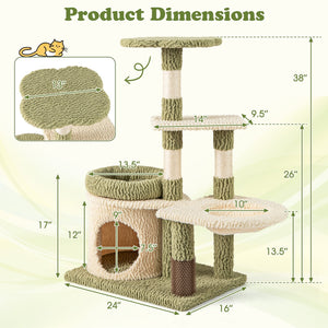 38 Inch Tall Multi-Level Aesthetic Kitten Tower with Condo and Bed-Green view 5