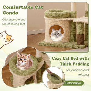 38 Inch Tall Multi-Level Aesthetic Kitten Tower with Condo and Bed-Green view 6