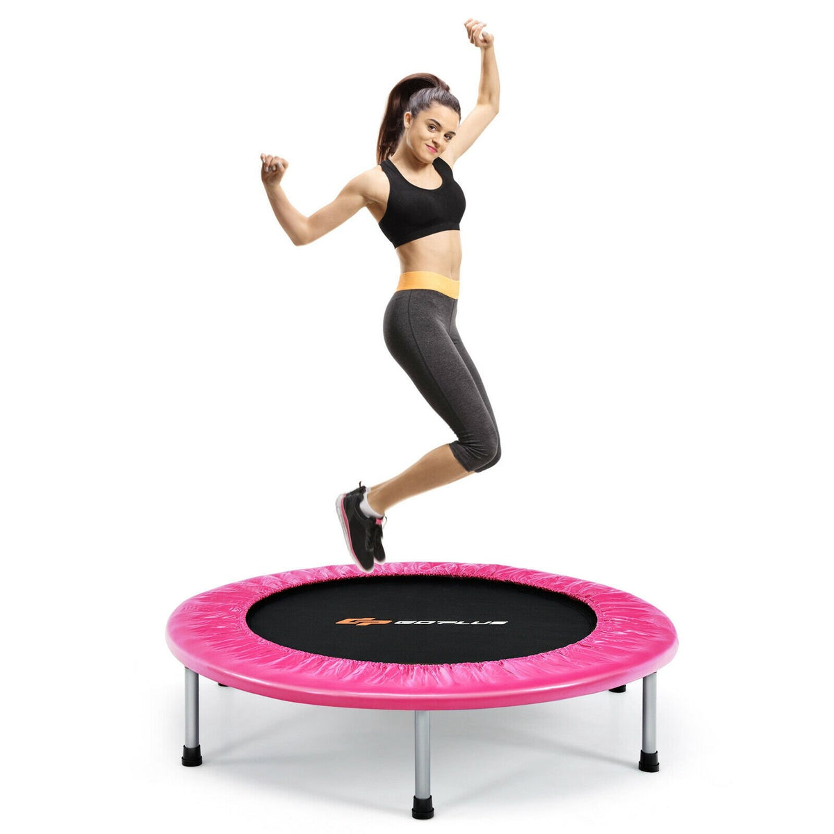38 Inch Mini Folding Trampoline Portable Leisure Fitness Backboard-Pink view 4