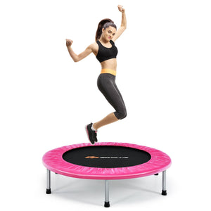 38 Inch Mini Folding Trampoline Portable Leisure Fitness Backboard-Pink view 4