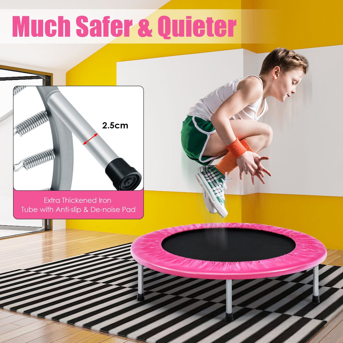 38 Inch Mini Folding Trampoline Portable Leisure Fitness Backboard-Pink view 7