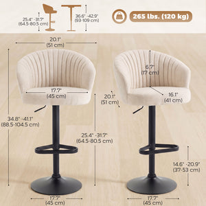 Bar Stools Set of 2, Swivel Counter Height Barstools with Back, Footrest, Adjustable Height, Beige – view 2