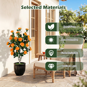 39.5 inches Artificial Camellia Tree with Orange Blossoms in Cement Pot for Home Decoration-Orange view 3
