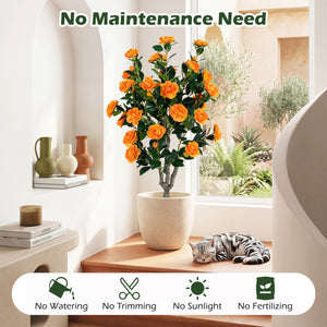 39.5 inches Artificial Camellia Tree with Orange Blossoms in Cement Pot for Home Decoration-Orange view 4