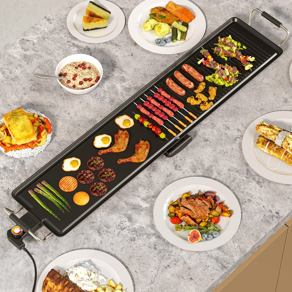 39.5 Inch Extra Large Electric Griddle with 2 Cooking Surface and Adjustable Temperatures view 2