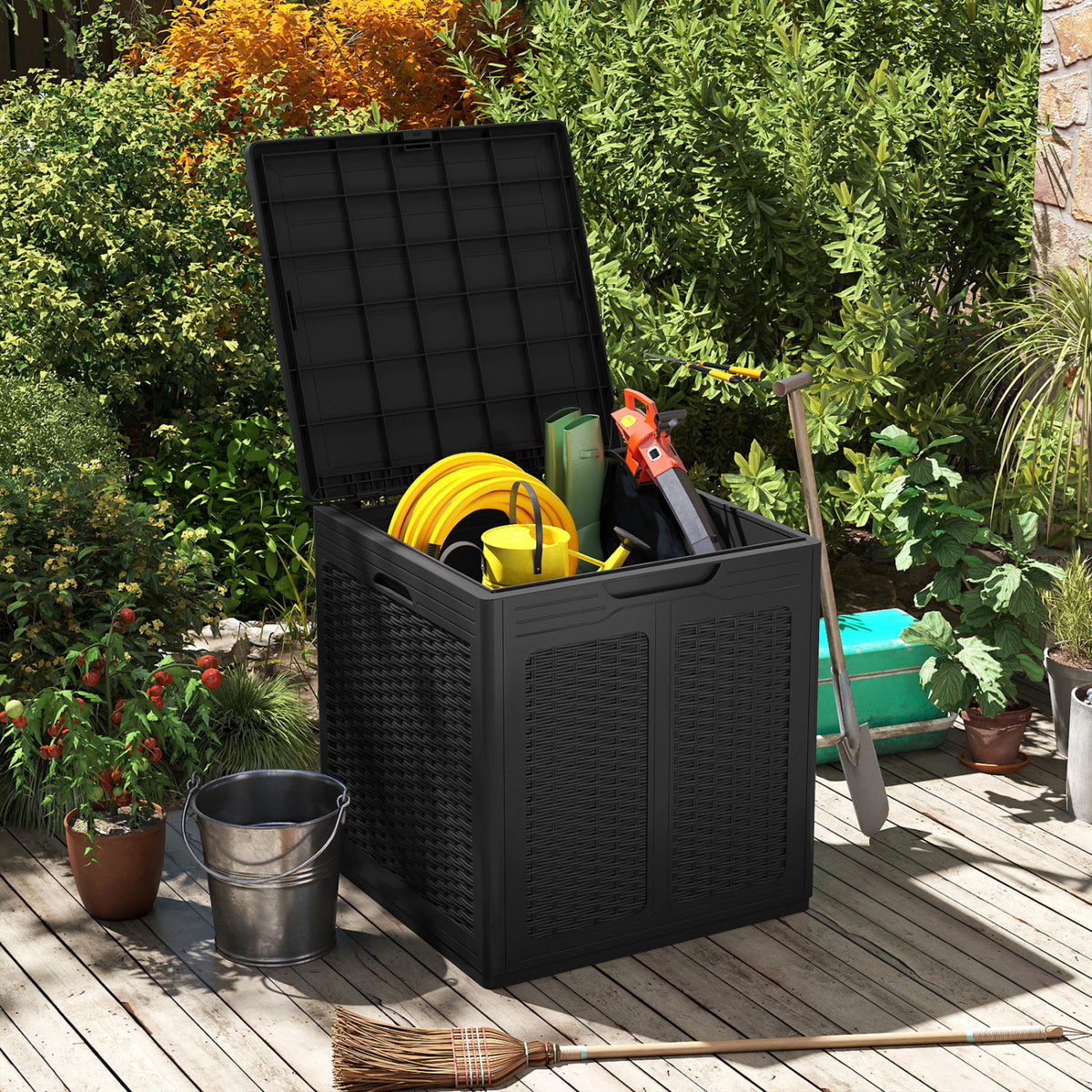 39 Gallon Deck Box with Lockable Lid Package Delivery Box for Patio Furniture Cushions-Black view 2