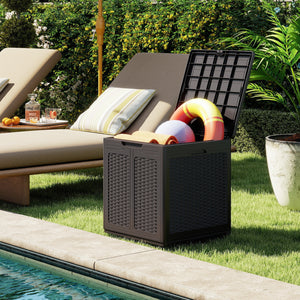 39 Gallon Deck Box with Lockable Lid Package Delivery Box for Patio Furniture Cushions-Brown view 3