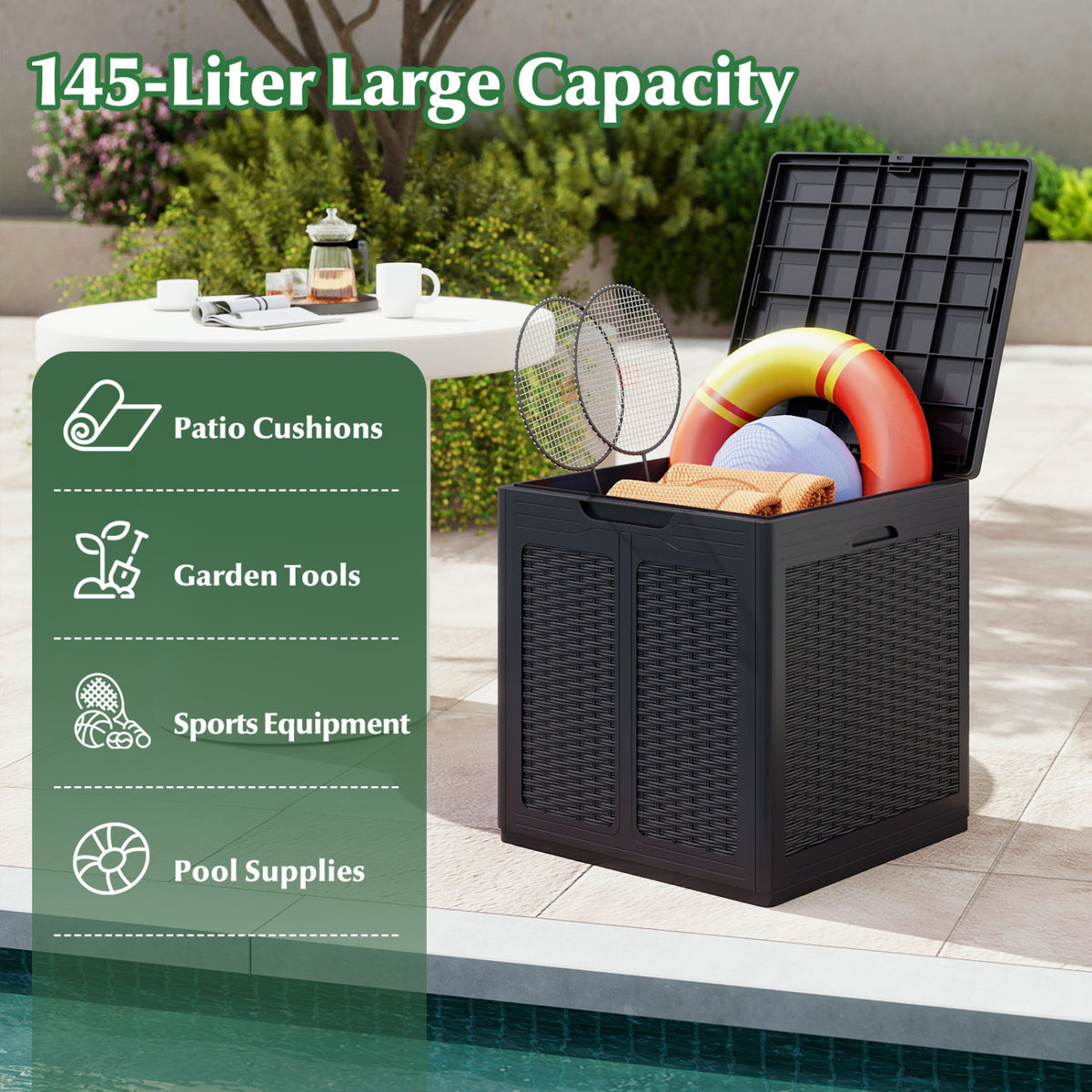 39 Gallon Deck Box with Lockable Lid Package Delivery Box for Patio Furniture Cushions-Brown view 7