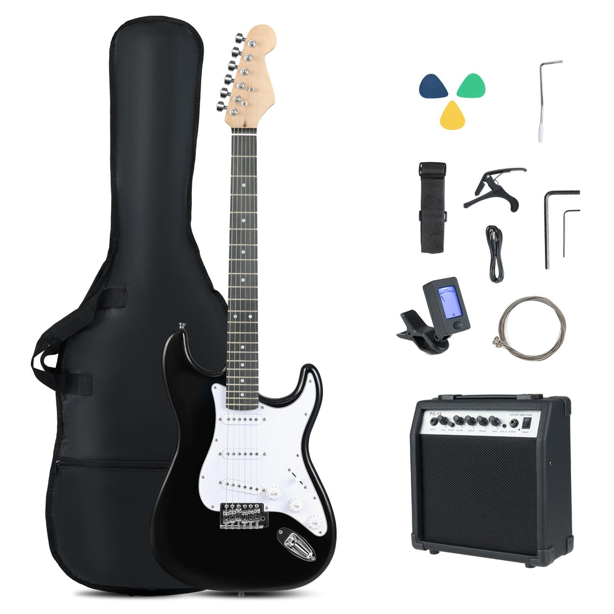 39 Inch Full Size Electric Guitar Beginner Kit with Amplifier for Starter-Black
