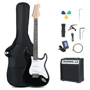 39 Inch Full Size Electric Guitar Beginner Kit with Amplifier for Starter-Black