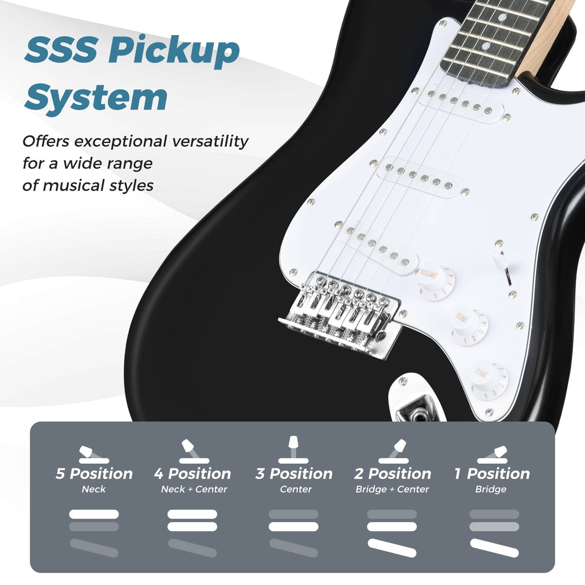 39 Inch Full Size Electric Guitar Beginner Kit with Amplifier for Starter-Black view 7