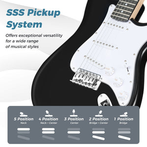 39 Inch Full Size Electric Guitar Beginner Kit with Amplifier for Starter-Black view 7
