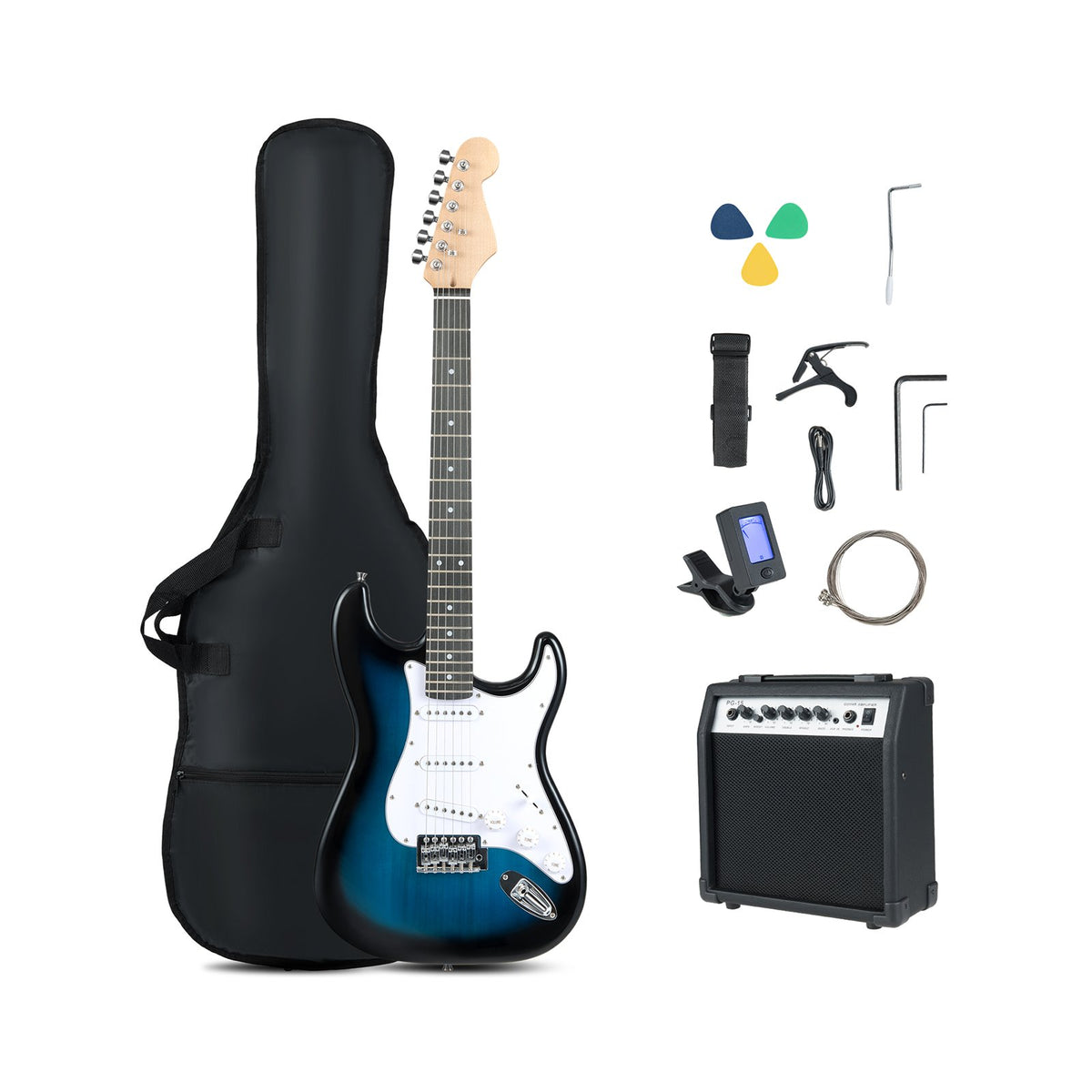 39 Inch Full Size Electric Guitar Beginner Kit with Amplifier for Starter-Blue