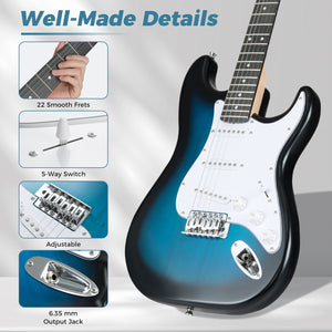 39 Inch Full Size Electric Guitar Beginner Kit with Amplifier for Starter-Blue view 5
