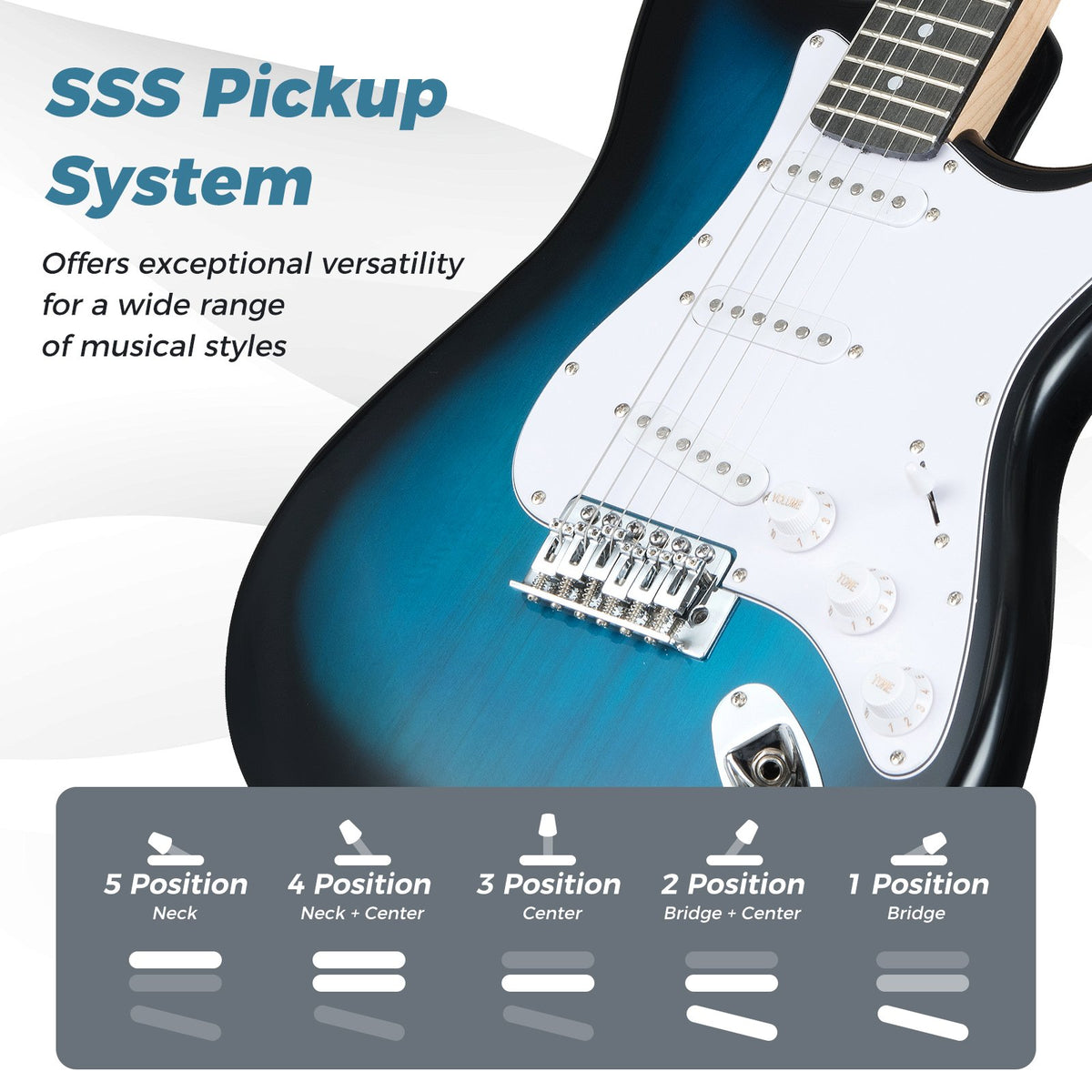 39 Inch Full Size Electric Guitar Beginner Kit with Amplifier for Starter-Blue view 8