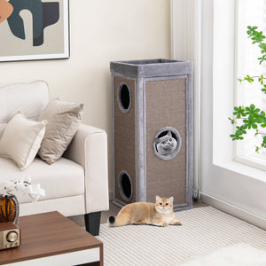 39 Inch Tall Cat Condo with Scratching Posts and 3 Hideaways and 4 Soft Plush Cushions-Gray view 2