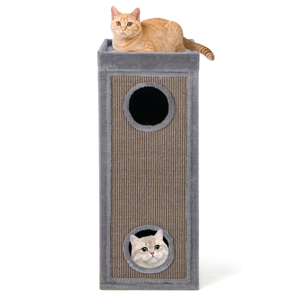 39 Inch Tall Cat Condo with Scratching Posts and 3 Hideaways and 4 Soft Plush Cushions-Gray view 4